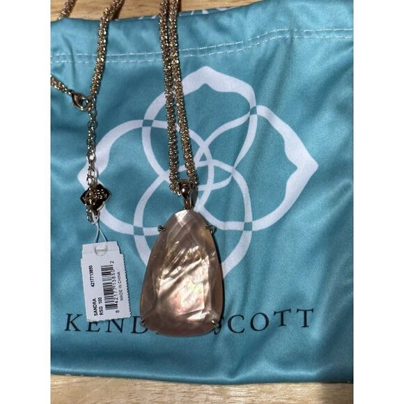 Kendra Scott Rose Gold Brown Pearl Long Sandra Pendant Necklace NWT - Picture 2 of 5